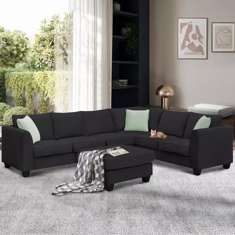 Modular Sectional Sofa 7 Seats with Ottoman L Shape Fabric Sofa Corner Couch Set with 3 Pillows-ModernLuxe
