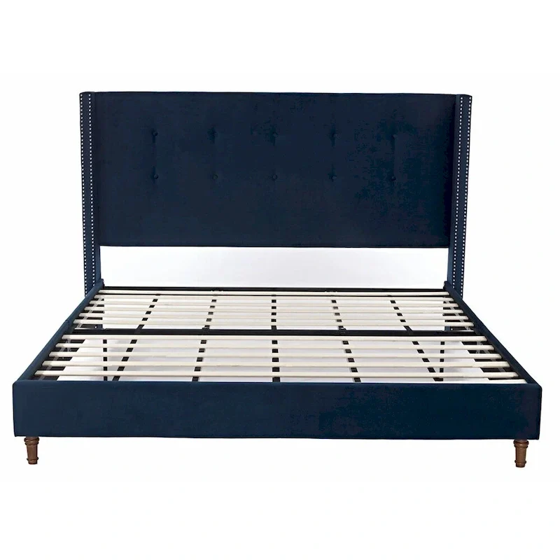 Velvet Upholstered Queen Bed - Wingback with Nailhead Trim