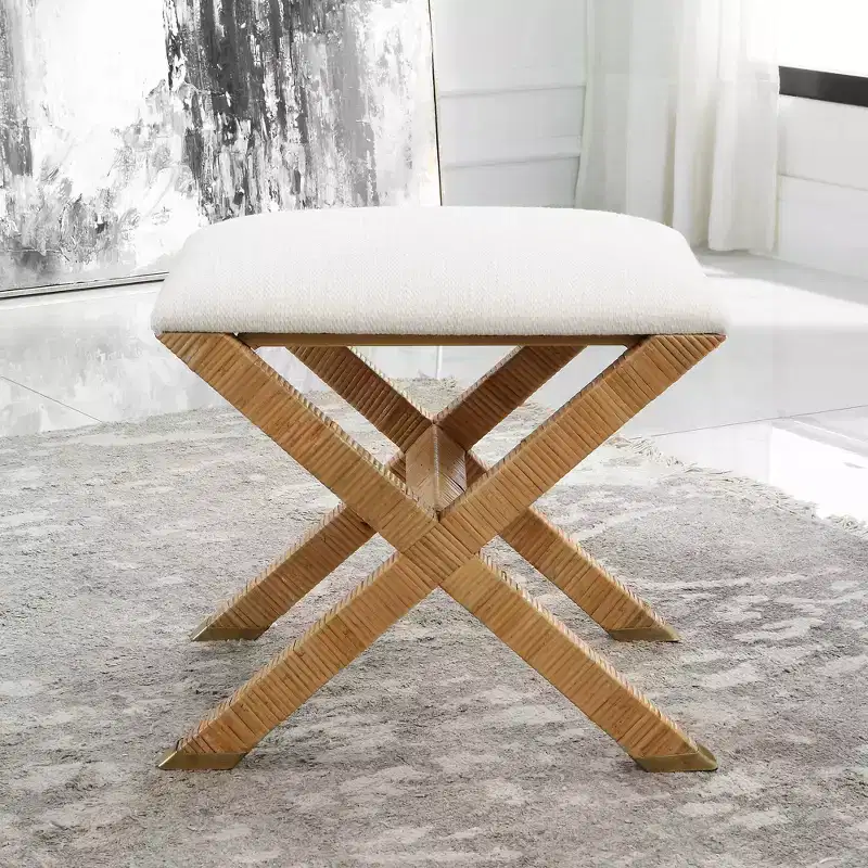 Uttermost St. Tropez 19 Wide Textured White Fabric Bench