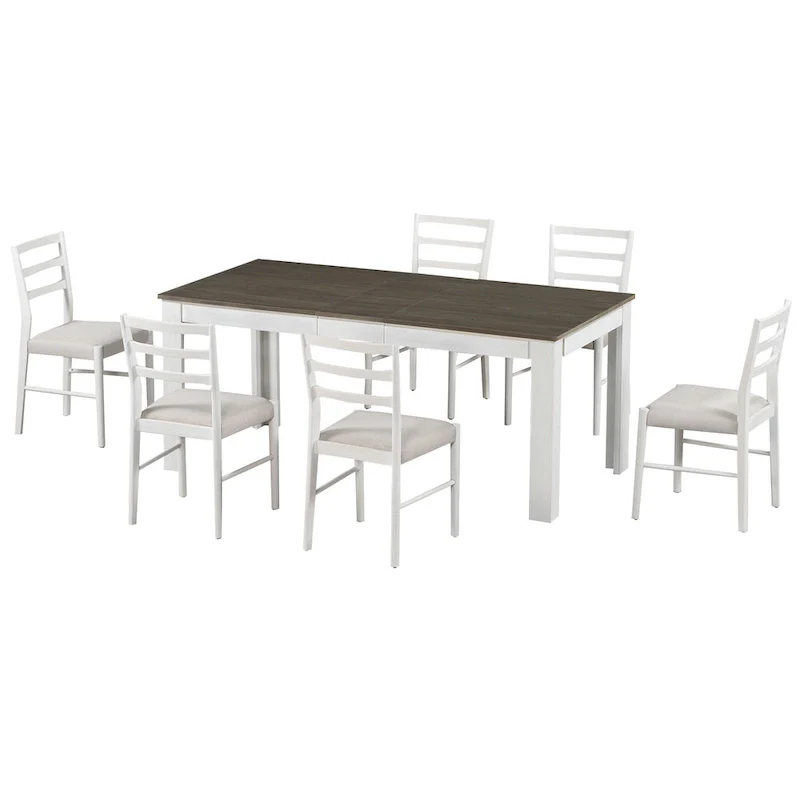 7-Piece Wooden Dining Table Set with 12 Leaf