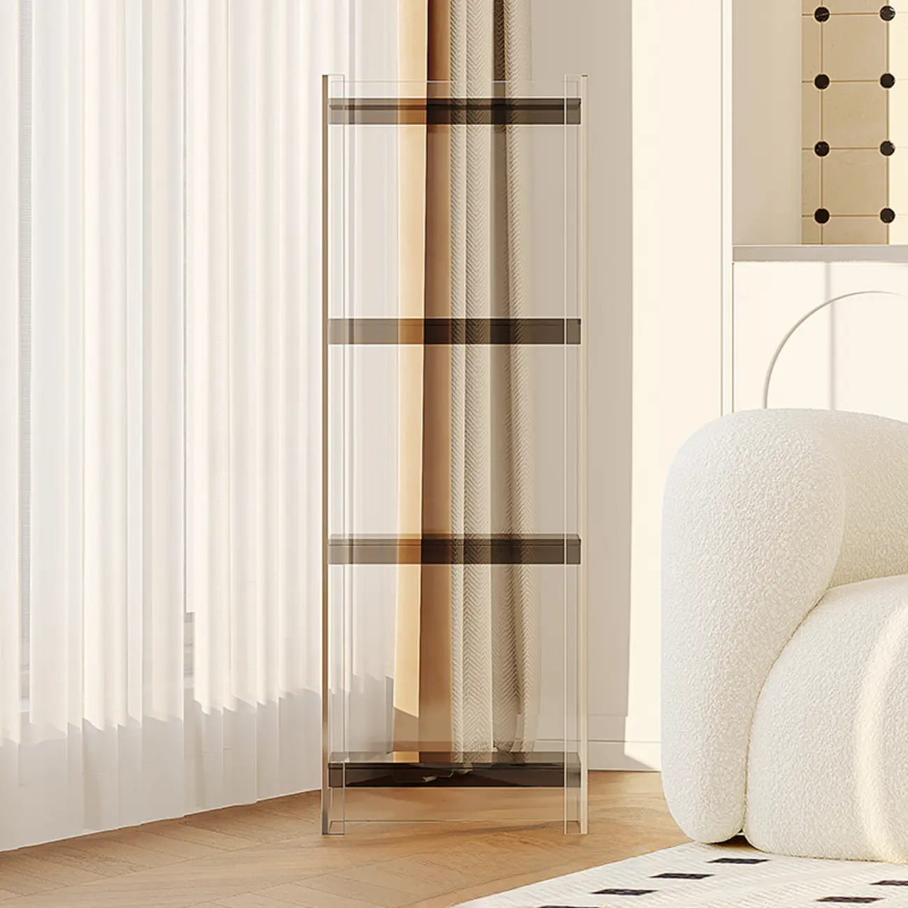 Minimalism Clear Acrylic 4-Tier Vertical Narrow Bookcase