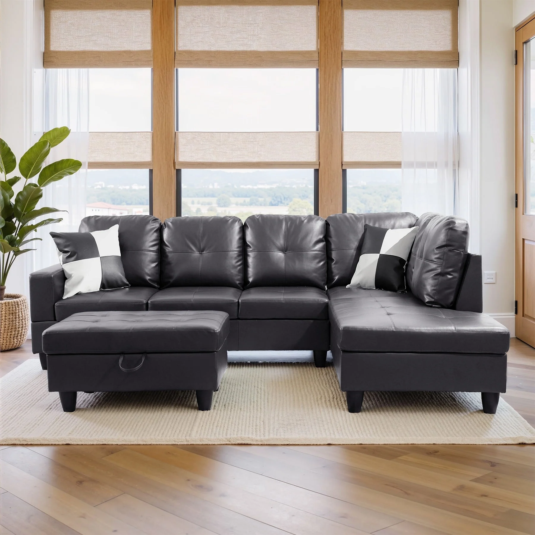 Semi PU Synthetic Leather 3-Piece Couch Living Room Sofa Set