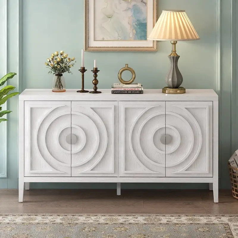 Retro Sideboard with Circular Groove Design Metal Handle