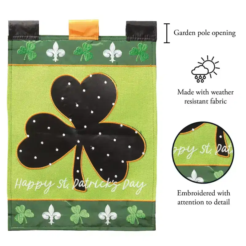 Magnolia Garden Happy St Patrick's Day Shamrocks and Fleur-de-lis 13 x 18 Inch Polyester Garden Flag