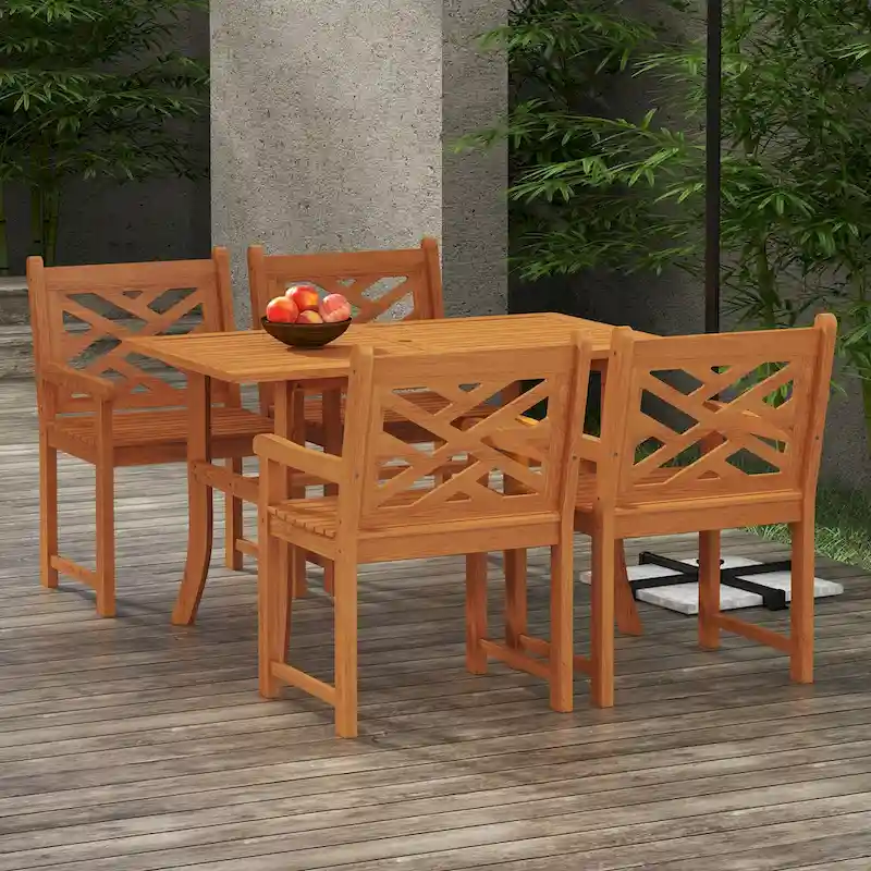 Outsunny Outdoor Patio Dining Set, 4 Seater Wood Dining Table and Chairs for Backyard, Conservatory, Garden, Poolside