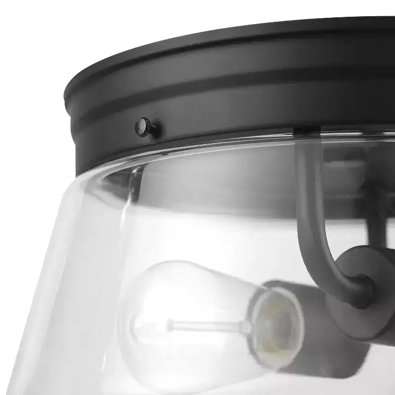 Globe Electric Aleyna 2-Light Outdoor Flush Mount Ceiling Light with Clear Glass Shade Matte Black
