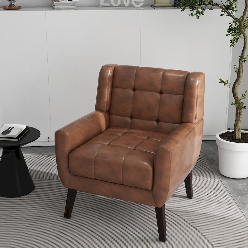 Tufted Upholstered Armchair with Wood Legs