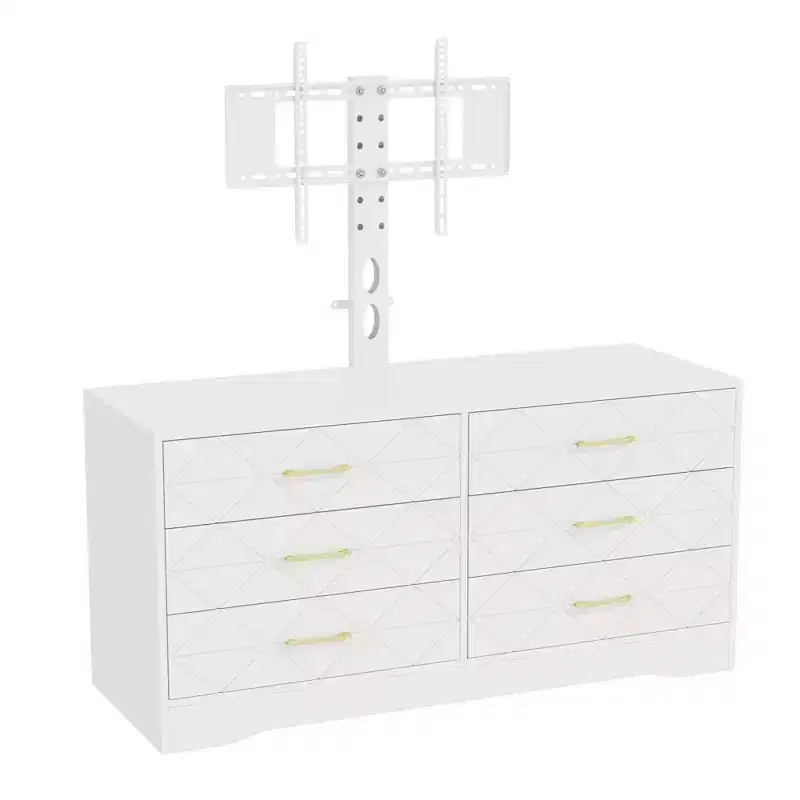 6 Drawer TV Stand with Mount for 32-80 Inch TVs, Wood Entertainment Center with Adjustable Height, Media Console Storage