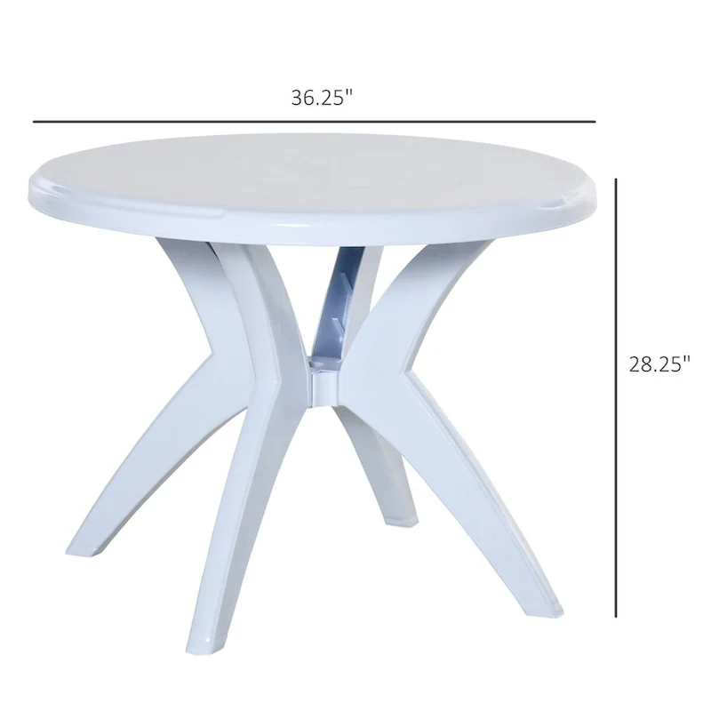 Outsunny Round Plastic Patio Table with Umbrella Hole,Dining Table