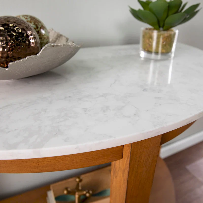 White / Natural Faux Marble Top Two-Tier Console Table for 1