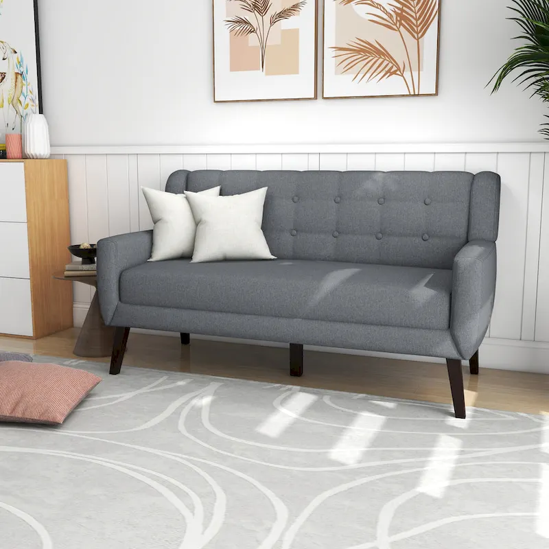 Tufted Linen/Cotton Loveseat with 2 Accent Chairs