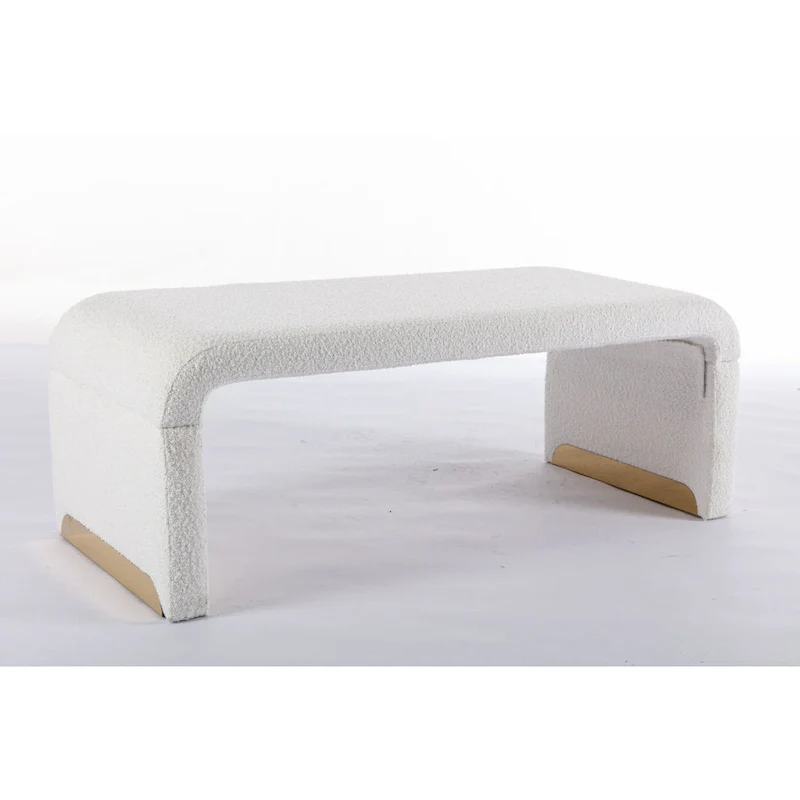 Modern New Boucle Fabric Loveseat Ottoman Footstool Bedroom Bench Shoe Bench With Gold Metal Legs
