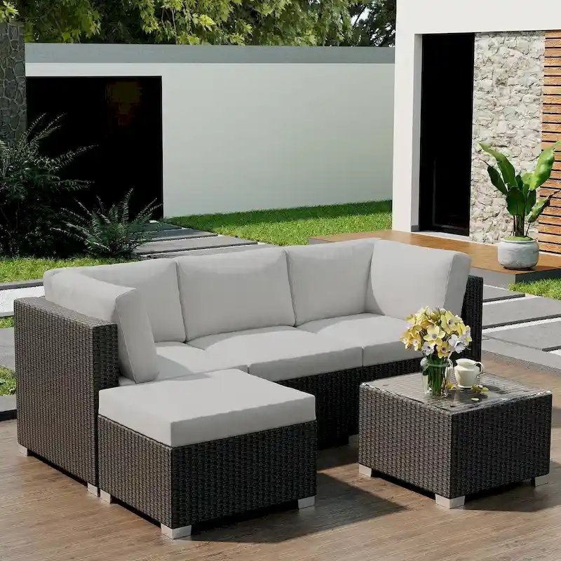 5-Piece Outdoor Patio Rattan Wicker Sofa Set