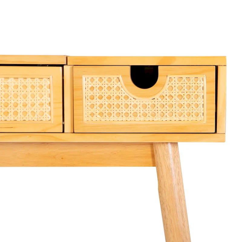 Natural Wooden Vanity with 2 Cane Drawers