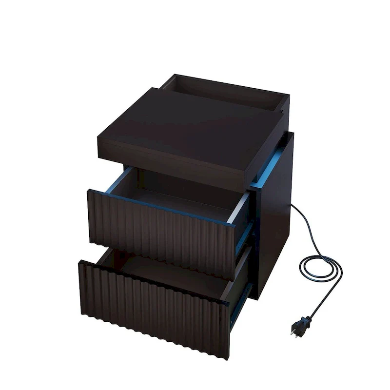 JASIWAY LED Night Stand Bedside Table with Charging Station- Set of 2