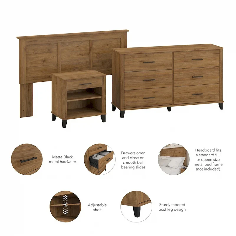 Somerset Ash Grey Headboard, Dresser and Nightstand Bedroom Set