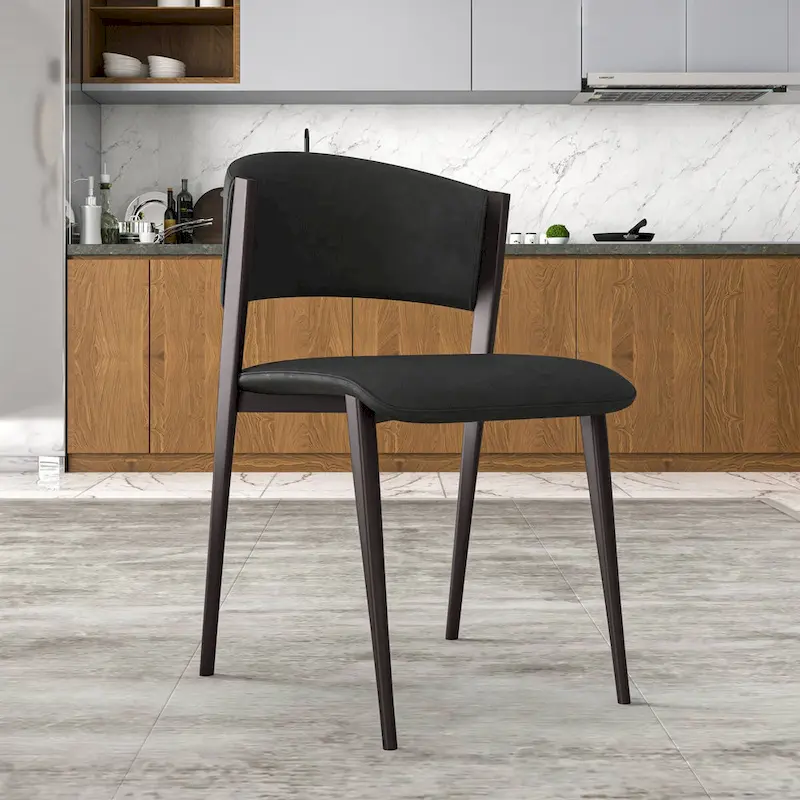 Dining Chair with PU Leather Seat and Black Metal Legs
