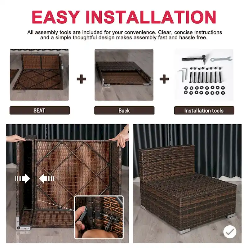 Rattan Sectional Sofa Conversation Set With Coffee Table