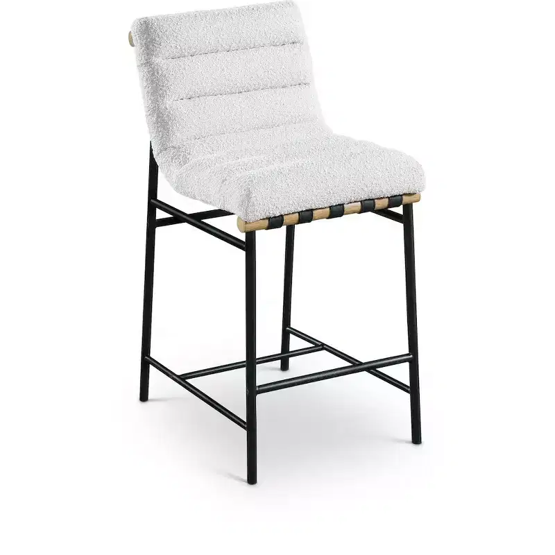 Meridian Furniture,Burke Cream Boucle Fabric Counter Stool
