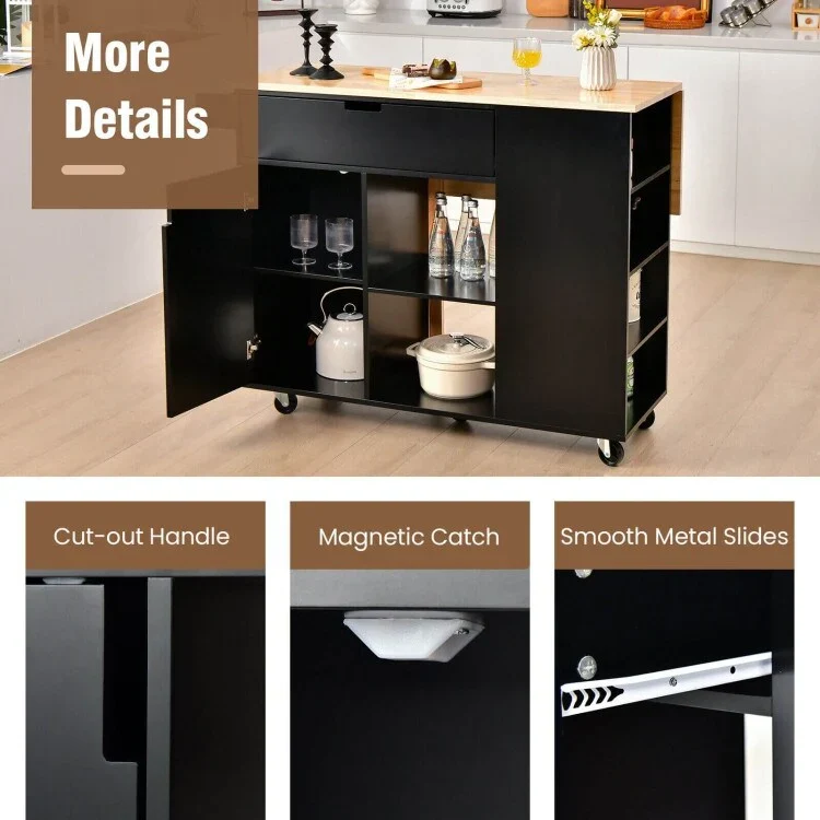 Drop-Leaf Kitchen Island with Rubber Wood Top - 49 x 30 x 36(L x W x H)