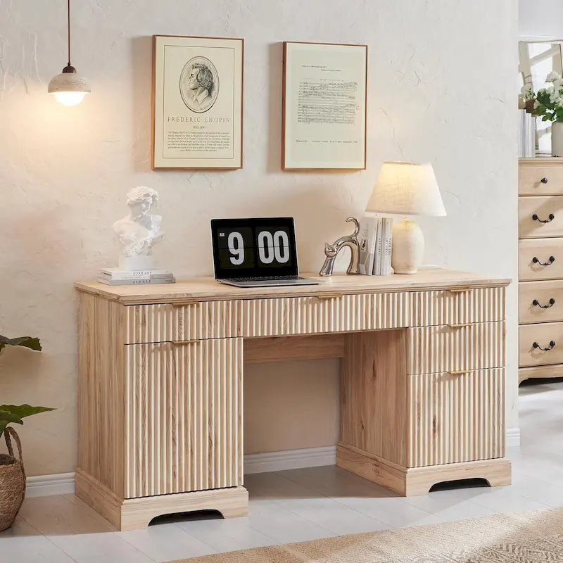 58 Modern Executive Desk with Storage, Wood Home Office Desk