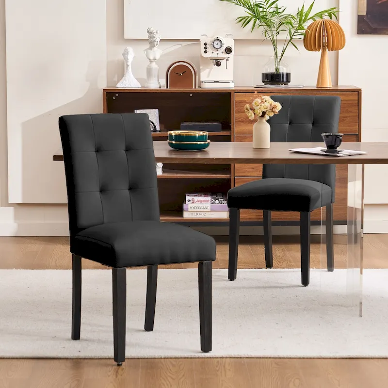 Black/Grey/Brown/Beige Tufted Faux Leather Dining Chair, Set of 2