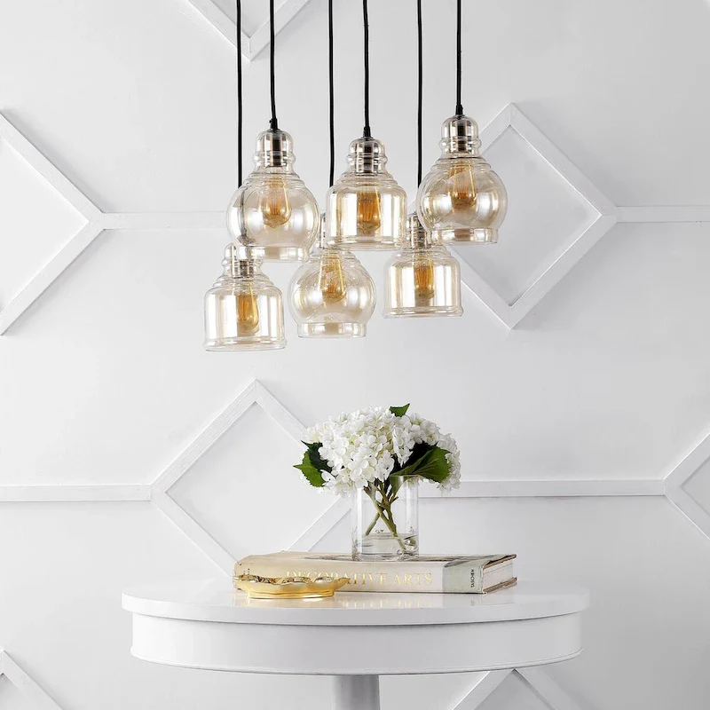 Cooper 18.88  6-Light Bohemian Farmhouse Iron/Glass Cluster LED Pendant, Nickel/Champagne by JONATHAN Y
