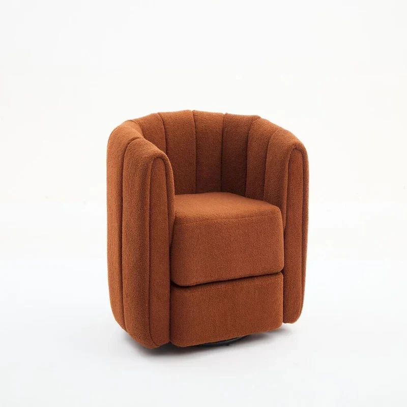 360° Swivel Barrel Chair - Upholstered Teddy Fabric Accent Chair