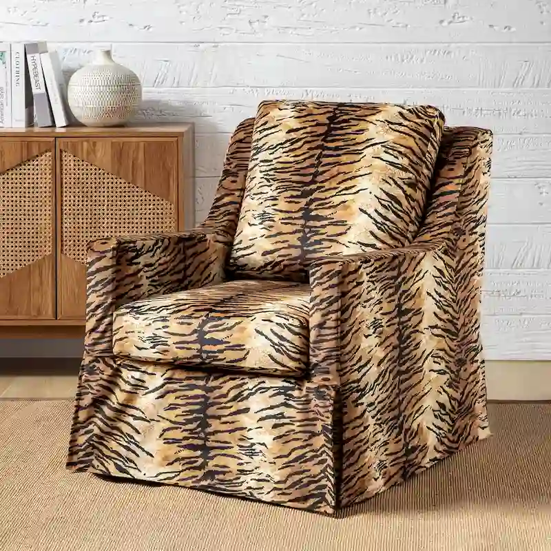 Stan Farmhouse Slipcover Rocking Swivel Chair by