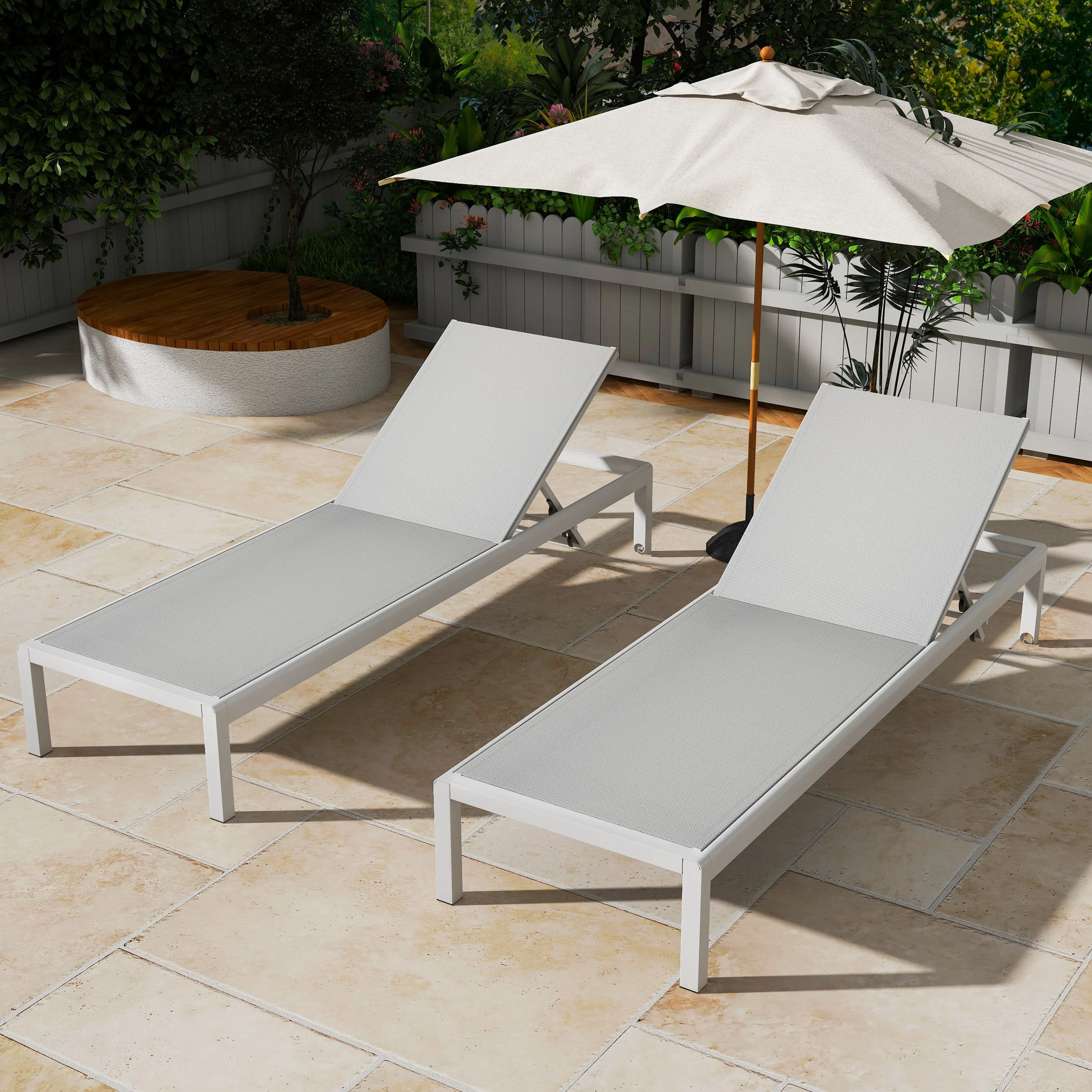 Outdoor Aluminum Pool Patio Beach Chaise Lounge Chair,Set of 2