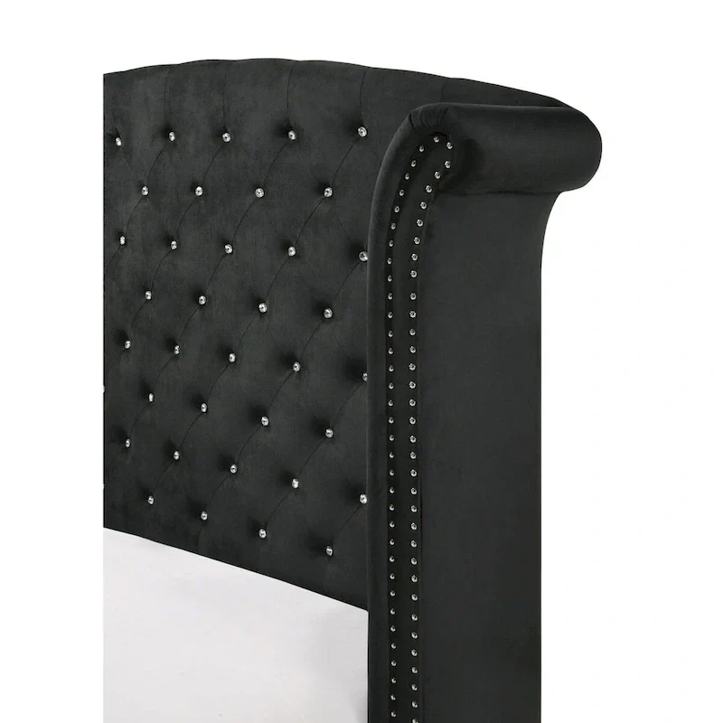 Sheridan Black Velvet Wingback Upholstered Tufted King Panel Bed