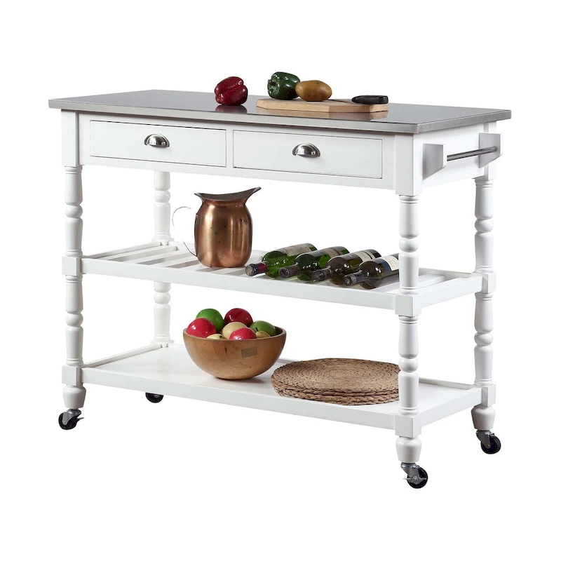Convenience Concepts French Country 3 Tier Stainless Steel Kitchen Cart with Drawers