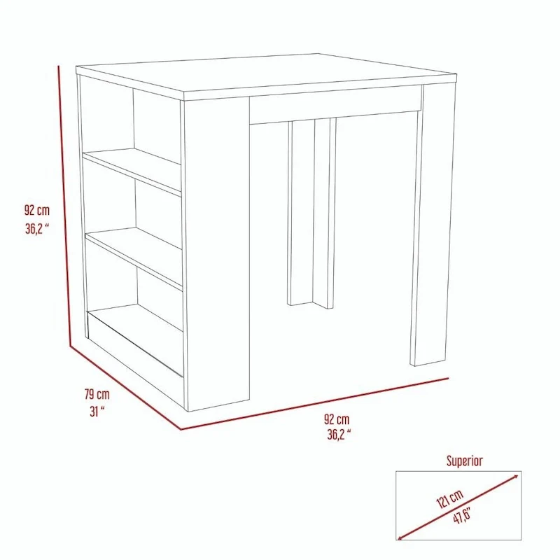 Elkins 3-Drawer Kitchen Island White and Pine