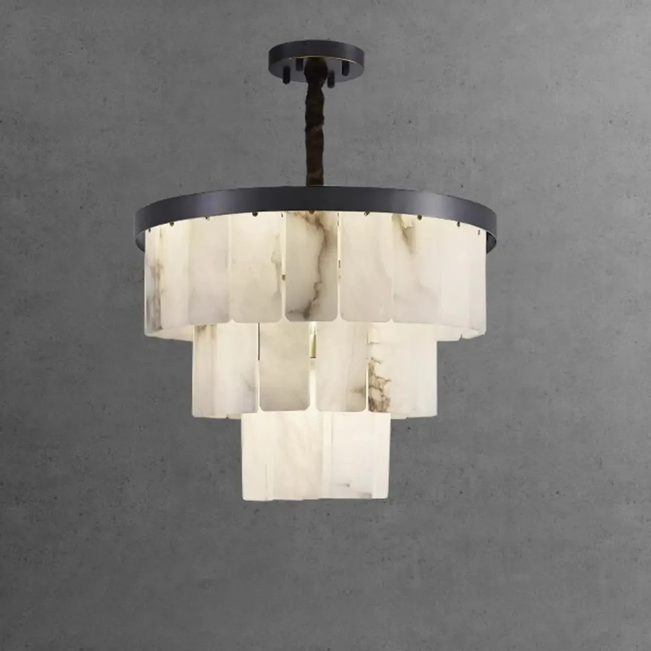 White Stone Geometric Tiered Crystal Chain Chandelier