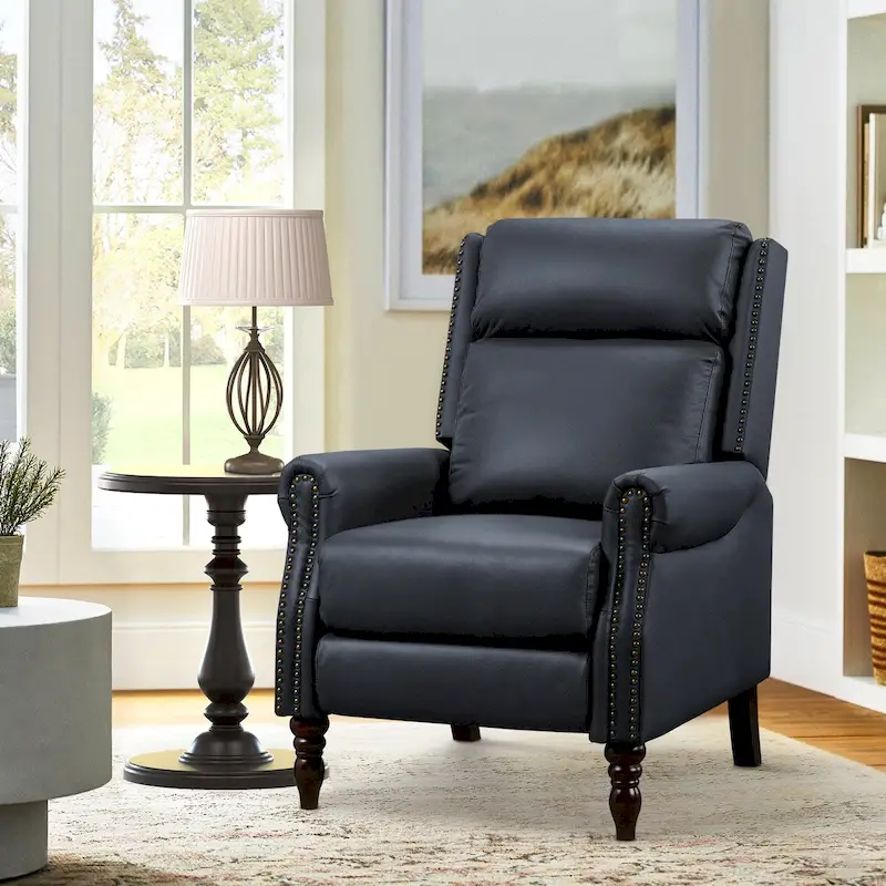 Genuine Leather Push-Back Recliner with Adjustable Backrest