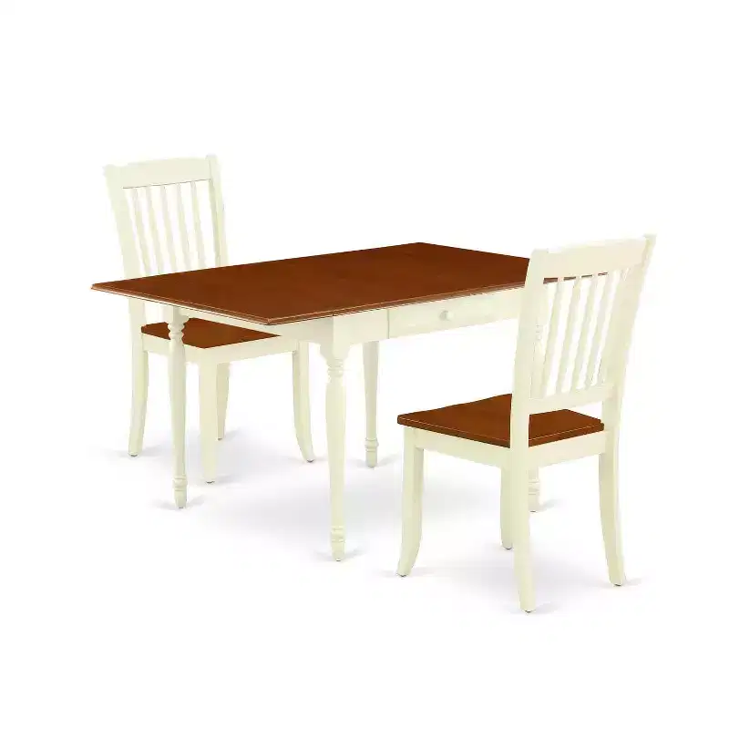 HomeStock 3-Piece Buttermilk and Cherry Finish Solid Wood Top With Dropleaf Dining Table Set