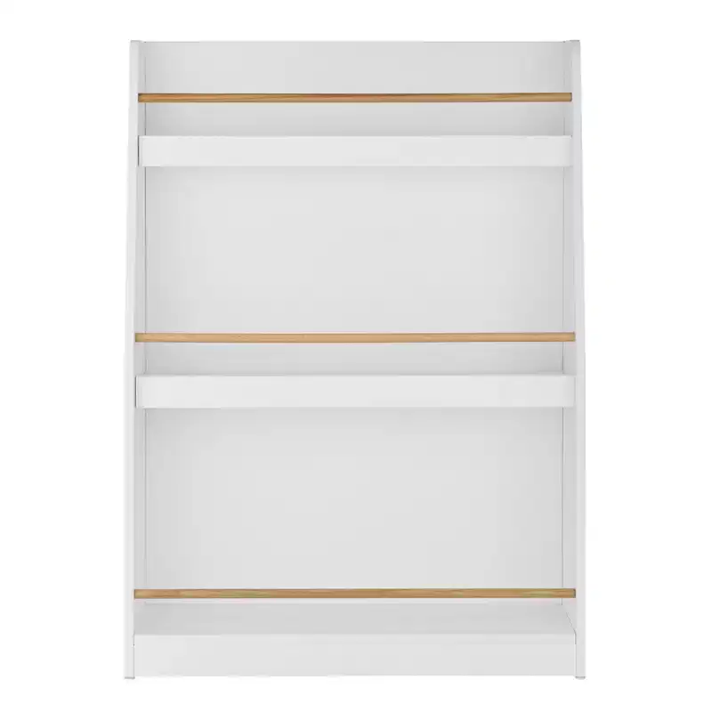 Danya B Steiner White 3-Tier Kids Book or Magazine Storage Freestanding Bookcase with Contrasting Wood-Toned Rods