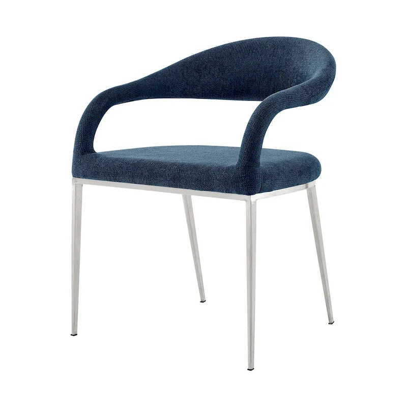 HomeRoots Set of Two Blue And Silver Upholstered Polyester Open Back Dining Arm Chairs