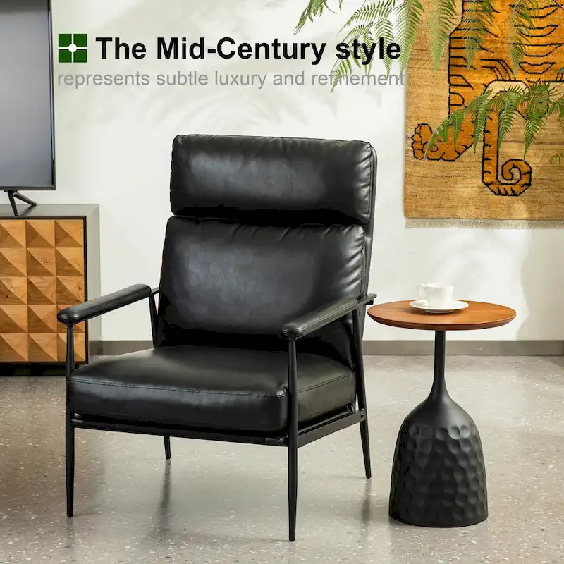 Glitzhome 33.75W Mid-Century Modern Leatherette Armchair With High Back and Padded Arms - 33.75 W x 39.5 H x 28 D