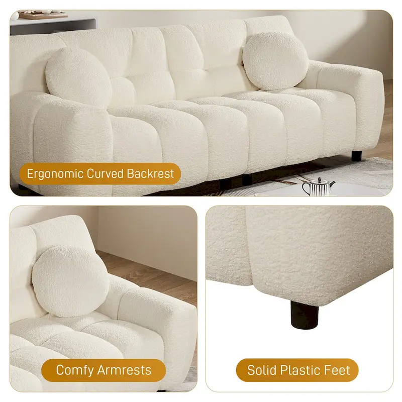 Teddy Boucle 2-Seat Cloud Deep Seat Sofa Couch for Living Room, Bedroom