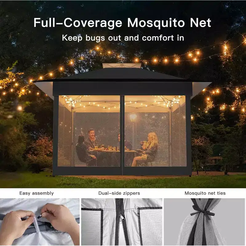 Amada, 13X13 Pop Up Gazebo,Gazebos on Clearance with Wheeled STO N Go Cover Bag,Carpa Pop Up Tent Party Tent and Sunshade, with Mosquito Netting