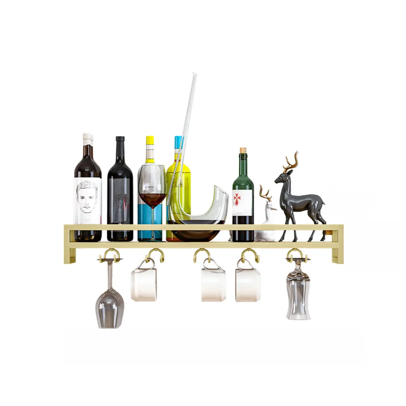 Simple Rectangle Black Wall Mounted Metal Wine Rack