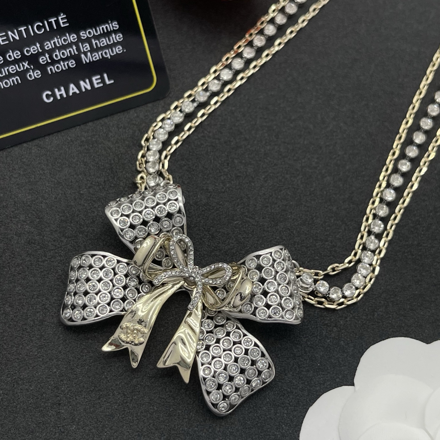 CCN363 Chanel crystal bow necklace - ccjewelryacc