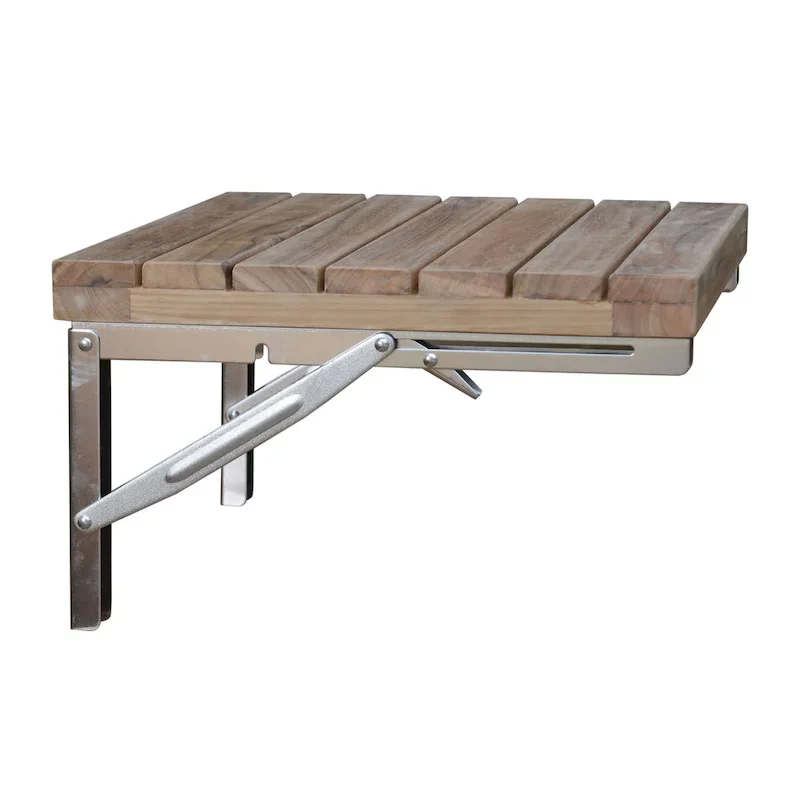 Wall-Mounted Teak Outdoor Bench - Foldable - N/A