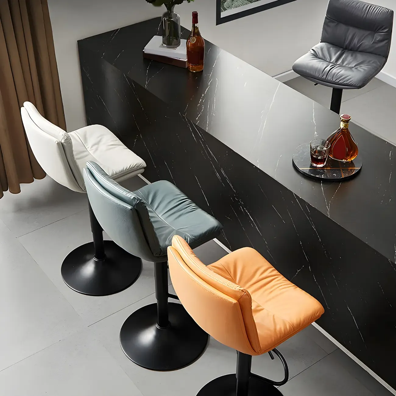 Modern Leather Saddle Swivel Adjustable Bar Stool