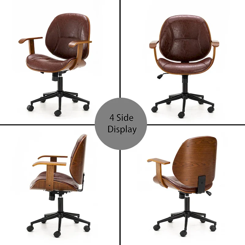 Glitzhome Leatherette Adjustable Swivel Desk Office Chair with Armrest Ergonomic Design