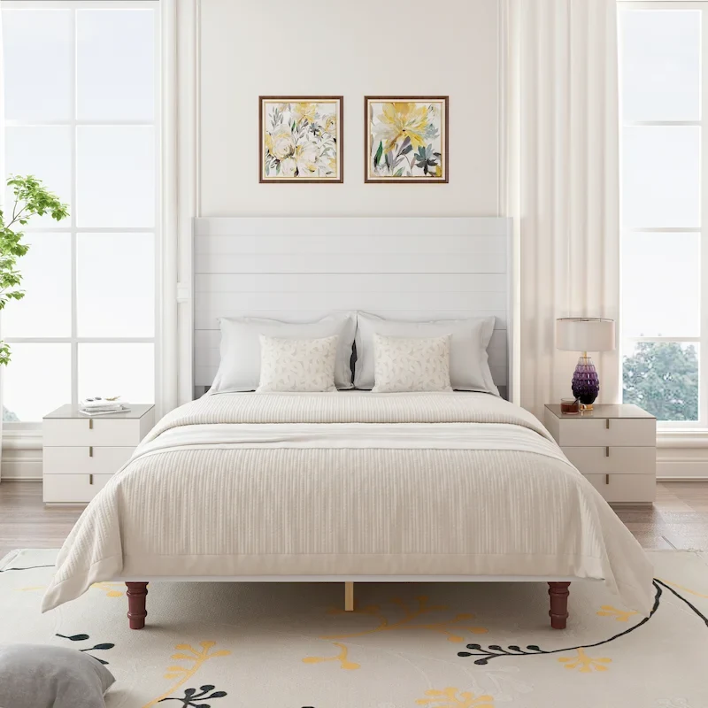 Queen Platform Bed with High Headboard & Comfortable Back