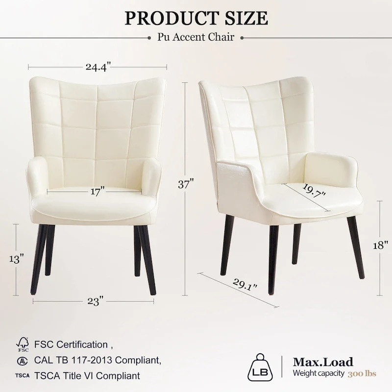 Cream Modern 24.4 PU Leather Accent Chair