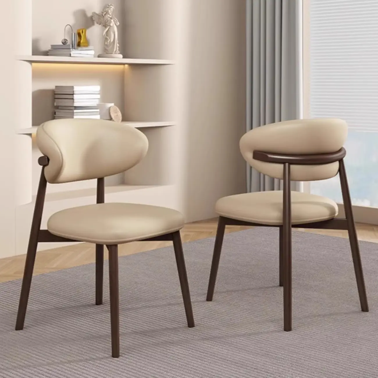 Modern Leather Wood Dining Chair Set of 2