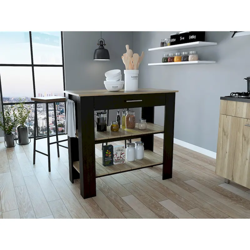 FM Furniture Brooklyn 40 Kitchen Island, Two Shelves, One Drawer